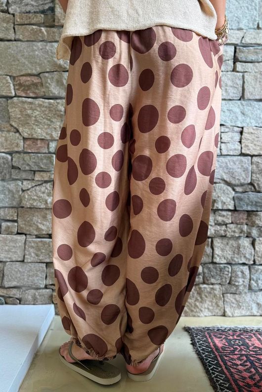 Basso Big Dot Balloon Cuff Pant Tan & Chocolate